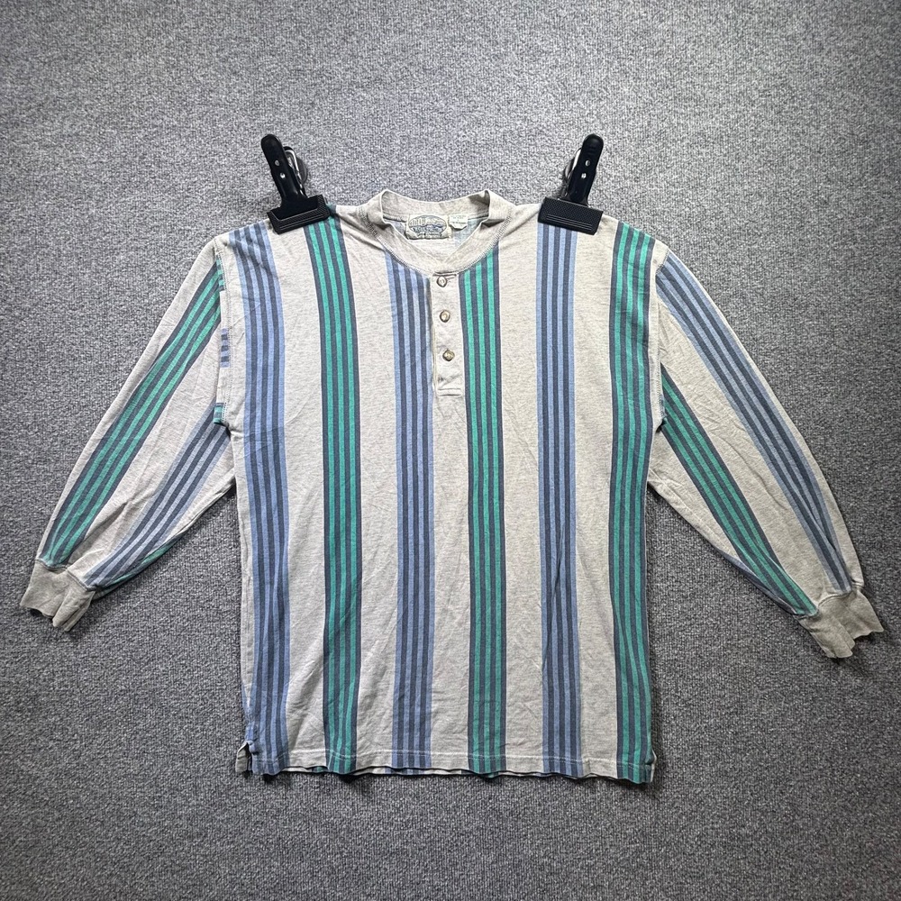 Vintage Britches Great Outdoors Henley Shirt Mens Large Gray Striped Knit Cotton